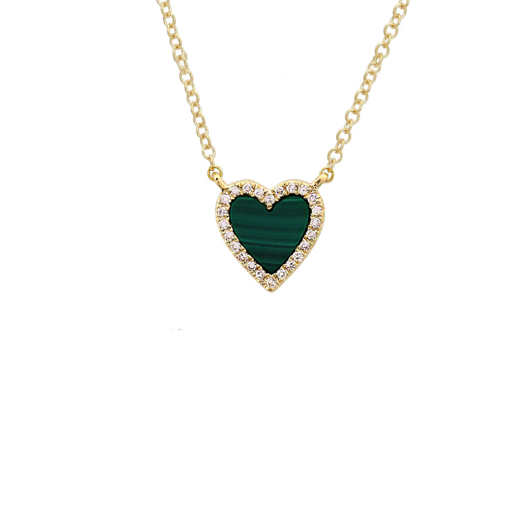Gemstone and Diamond Heart Necklace - Small (More colors available)