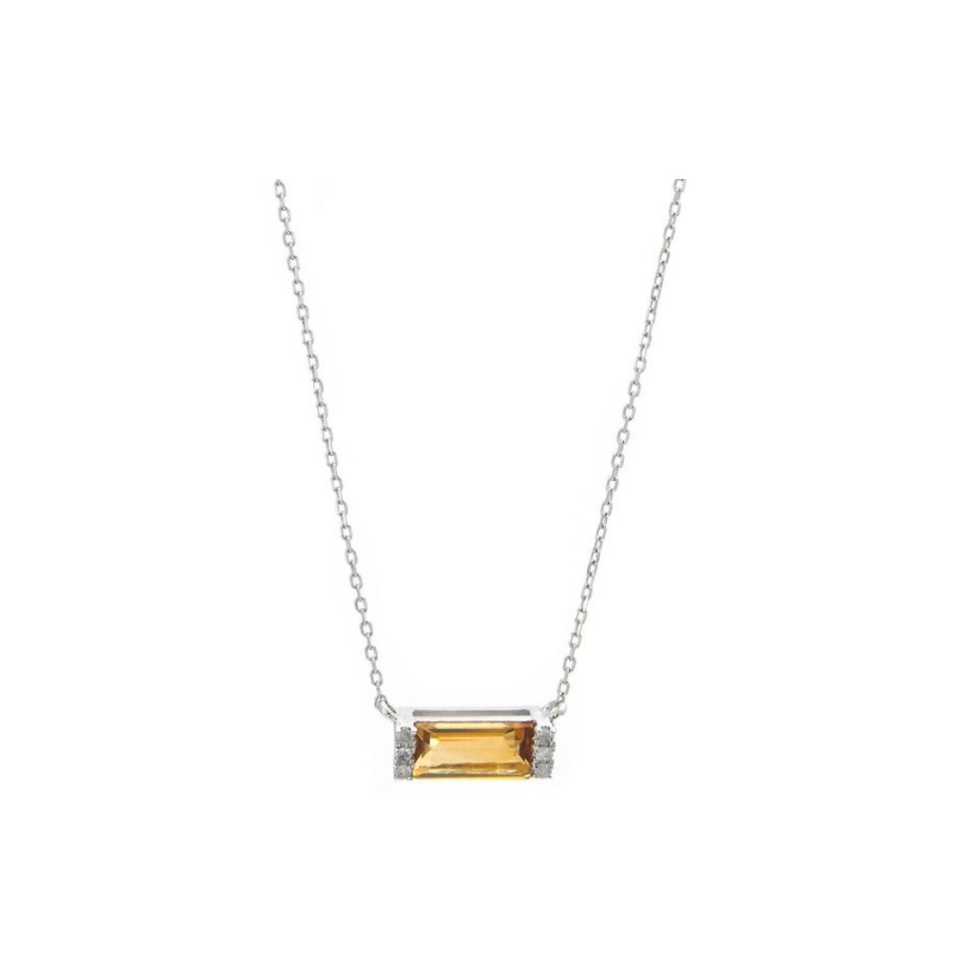 Solitaire Stone and diamond Necklace (More colors available)