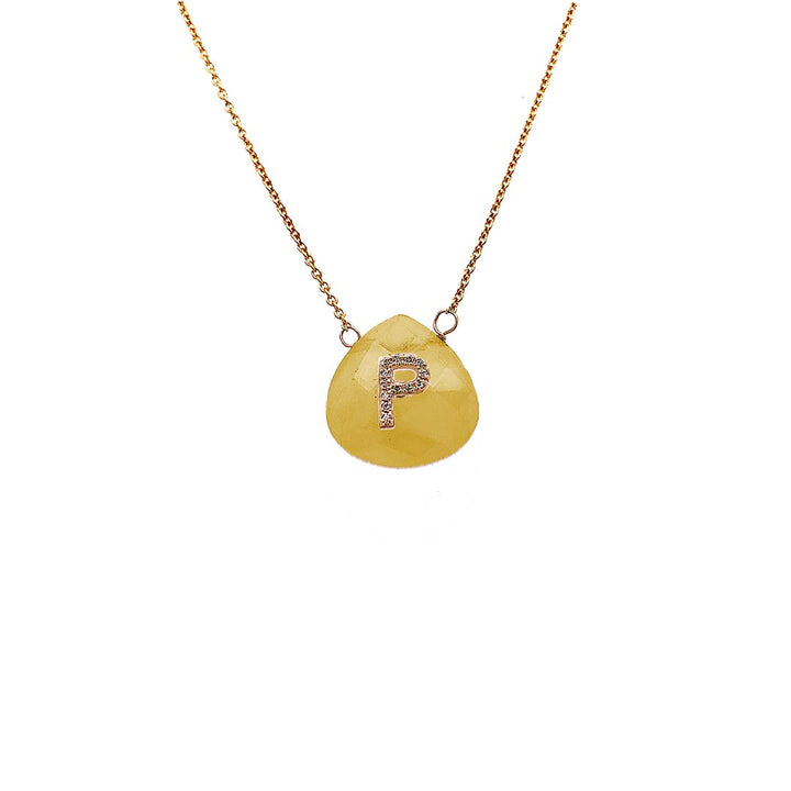 Stone With Diamond Initial Necklace (More colors available)